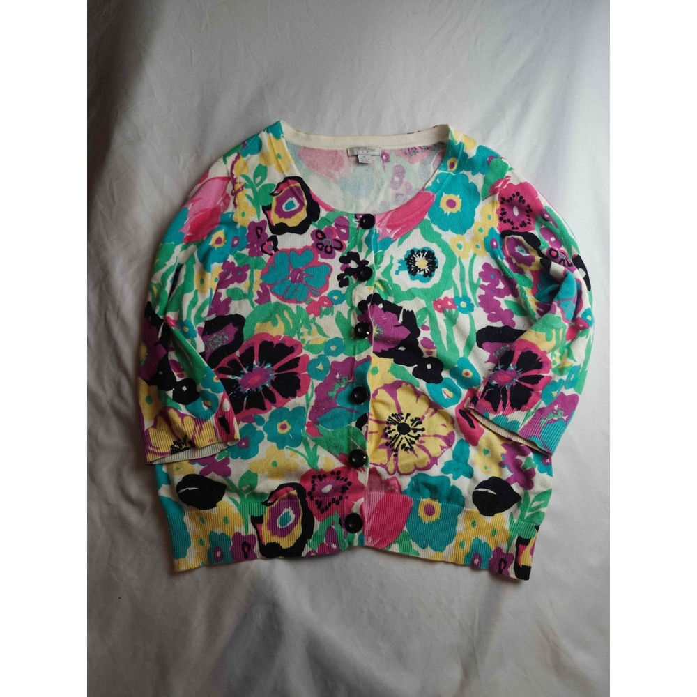 Mercer‎ Street Studio Floral Cardigan Sweater XL Cotton Multi-Color 3/4 Sleeve